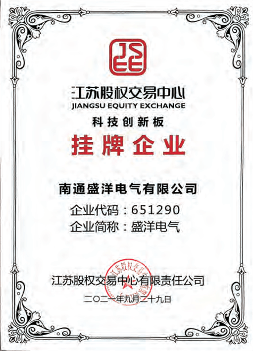 Certificate nantong shengyang electric co ltd
